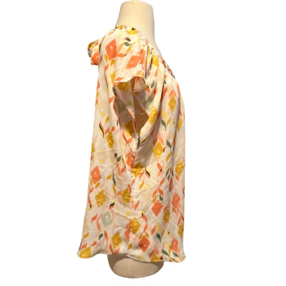LC LAUREN CONRAD Top Flutter Sleeve Abstract Pleated Scoop Neck Peach X-Large - Picture 3 of 8